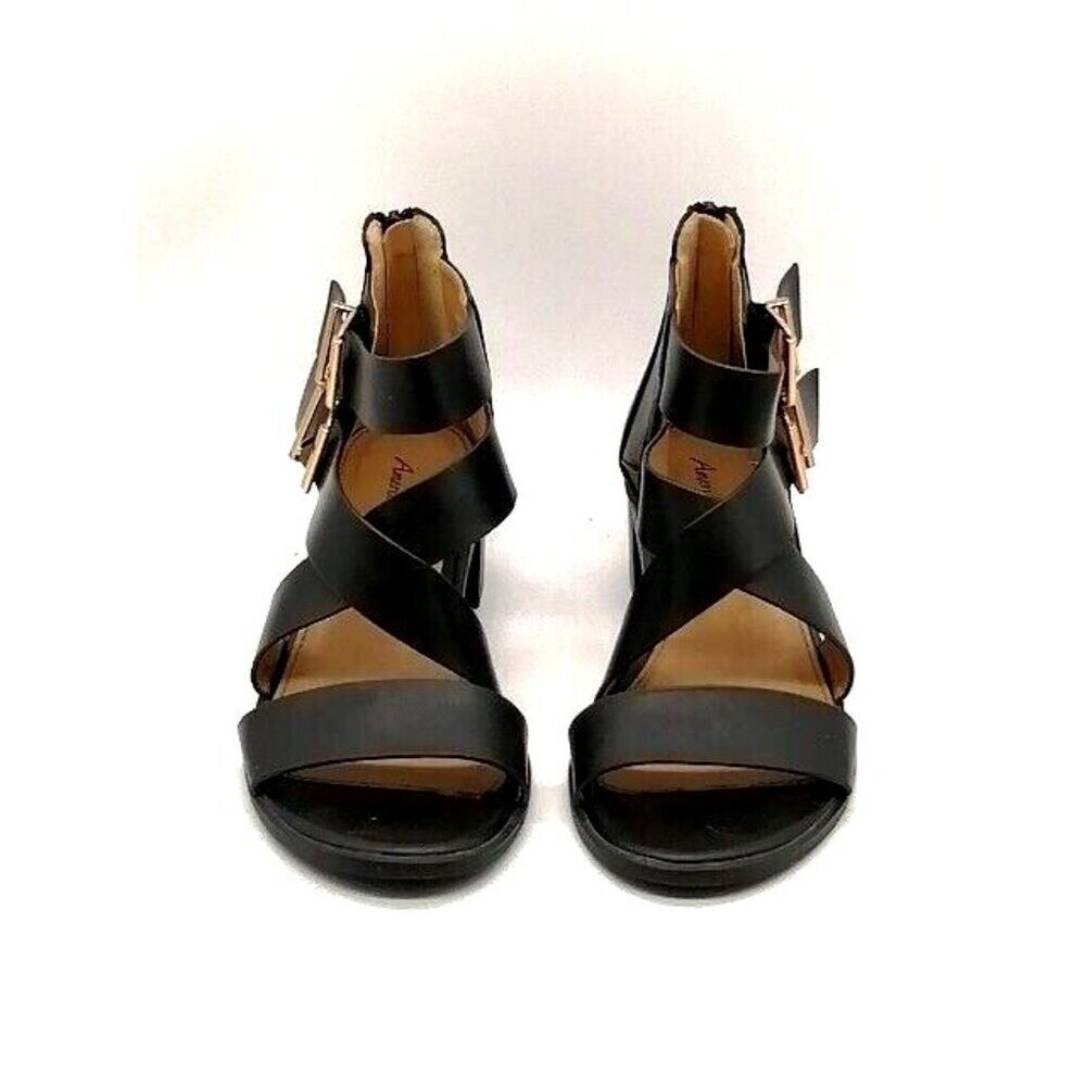 American Eagle Shoes Womens Sandals Black‎ Double Buckle Strap Shoe Back Zip 6.5